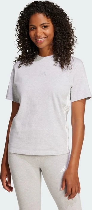 adidas Essentials 3-Streifen Cotton T-Shirt kurzarm light grey heather/white (Damen)