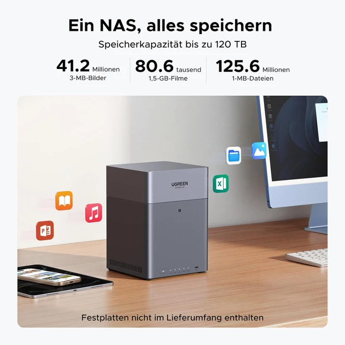 Ugreen NASync DH4300 Plus, 8GB RAM, 1x RJ-45 2.5GBase-T, 1x USB-C 3.0