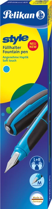 Pelikan Style neonblau/schwarz, rechte Hand/linke Hand, mittel, Faltschachtel