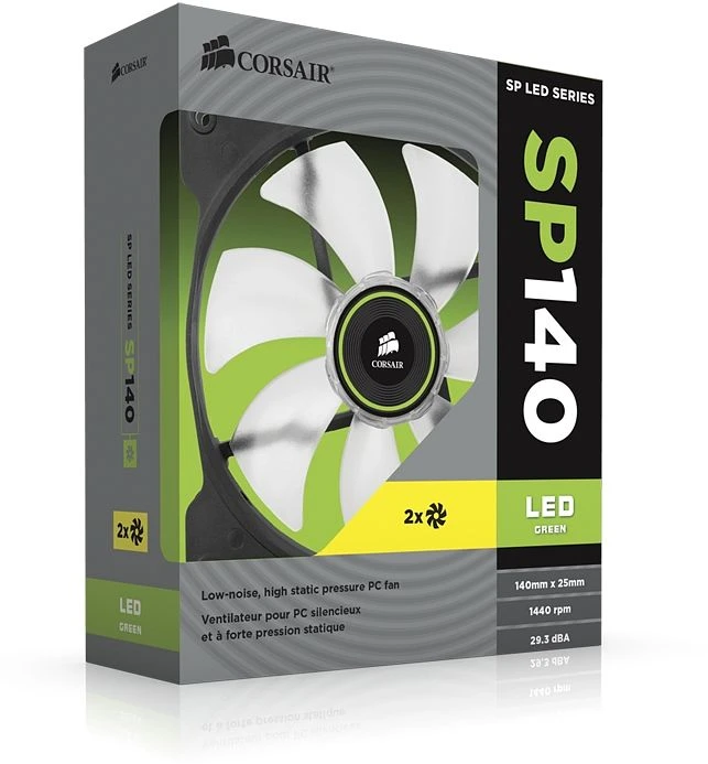 Corsair Air Series SP140 LED Green High Static Pressure, 140mm, 2er-Pack