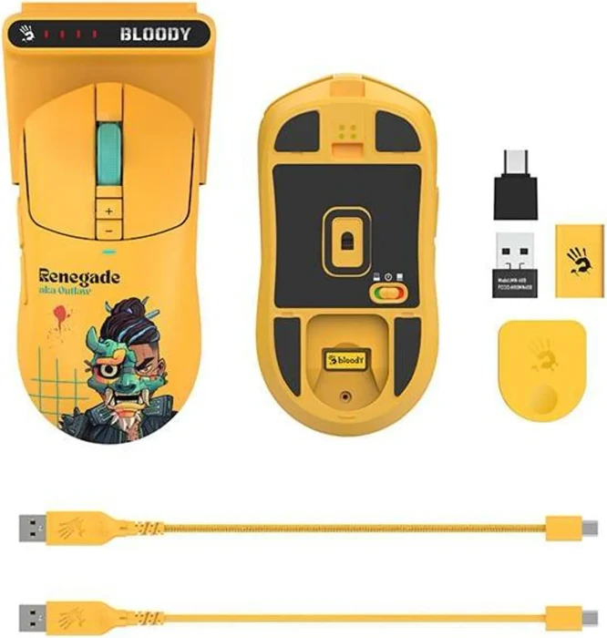 A4Tech Bloody R72 Ultra Duo Wireless Gaming Mouse mit Ladestation, Renegade Sunset, USB