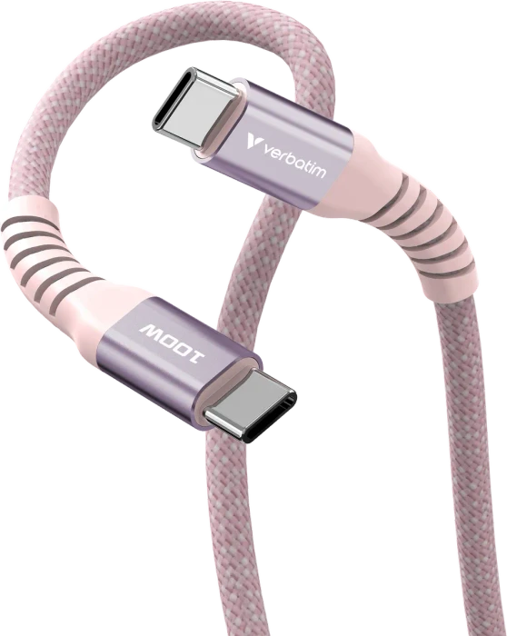 Verbatim Sync & Charge Magnetisches USB-C Kabel, USB 2.0, 480Mb/s, 100W PD 3.0/QC 3.0, USB-C Stecker auf USB-C Stecker, rosa, 1.2m