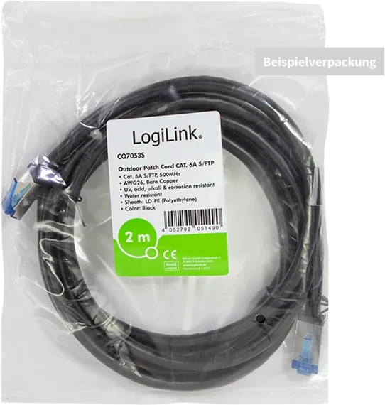 LogiLink Outdoor Patchkabel, Cat6a, S/FTP, RJ-45/RJ-45, 20m, schwarz