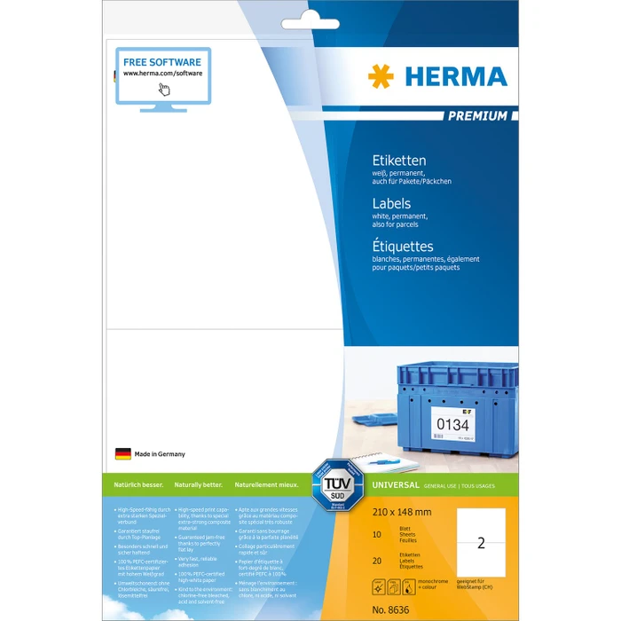Herma Etiketten Premium, A5, weiß, matt, 10 Blatt (20 Etiketten)