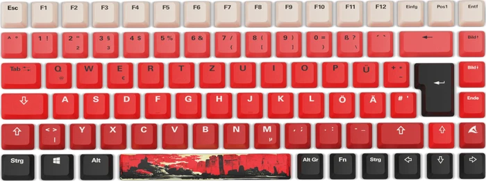 Sharkoon Skiller SGK50 S3 Design Bundle D3 - XXL Mousemat+Keycaps, Kunststoff (PBT) Double-Shot, gelb/rot/schwarz, 85 Tasten, ISO-DE