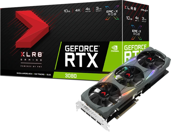 PNY GeForce RTX 3080 XLR8 Gaming Uprising Epic-X RGB Triple Fan LHR, 10GB GDDR6X, HDMI, 3x DP