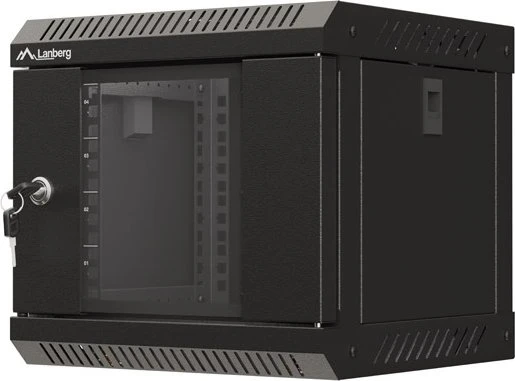 Lanberg WF11 Series 10" Rack Wandschrank 4HE, hängend, Flatpack, Glastür, IP20, RAL 9004, 300mm tief