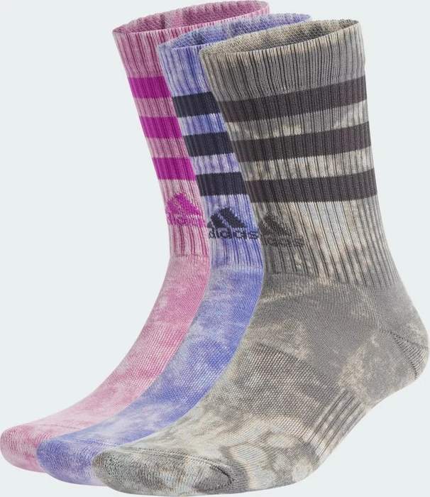 adidas 3-Streifen Stonewash Crew Socken grey four/semi cobalt blue/preloved purple, 3 Paare