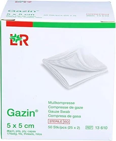 Lohmann & Rauscher Gazin Mullkompresse steril 8-fach,  5 x 5cm,    50 Stück (25x 2 Stück)