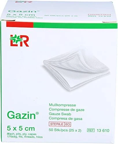Lohmann & Rauscher Gazin Mullkompresse steril 8-fach, 5 x 5cm, 50 Stück (25x 2 Stück)