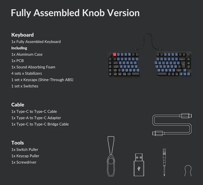 Keychron Q11, 75% Split Design, schwarz/blau, LEDs RGB, hot-swap, Keychron K Pro BROWN, USB, DE