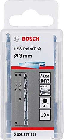 Bosch Professional HSS PointTeQ Spiralbohrer, 3x33x72mm, 10 Stück