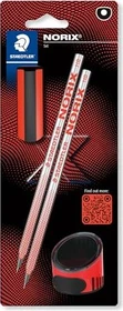 Staedtler NORIX 181 Bleistift HB graphit, korallenrot, Blister, Radierer, Anspitzer, 4er-Set