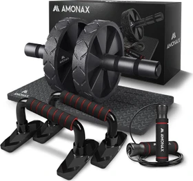 Amonax Ab Roller Home Workout Bauchtrainer Set schwarz