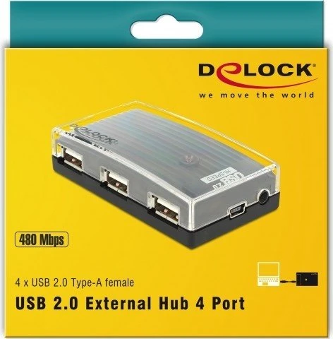DeLOCK USB-Hub, 4x USB-A 2.0, USB 2.0 Mini-B [Buchse]
