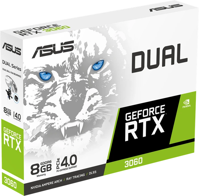 ASUS Dual GeForce RTX 3060 White, DUAL-RTX3060-8G-WHITE, 8GB GDDR6, HDMI, 3x DP
