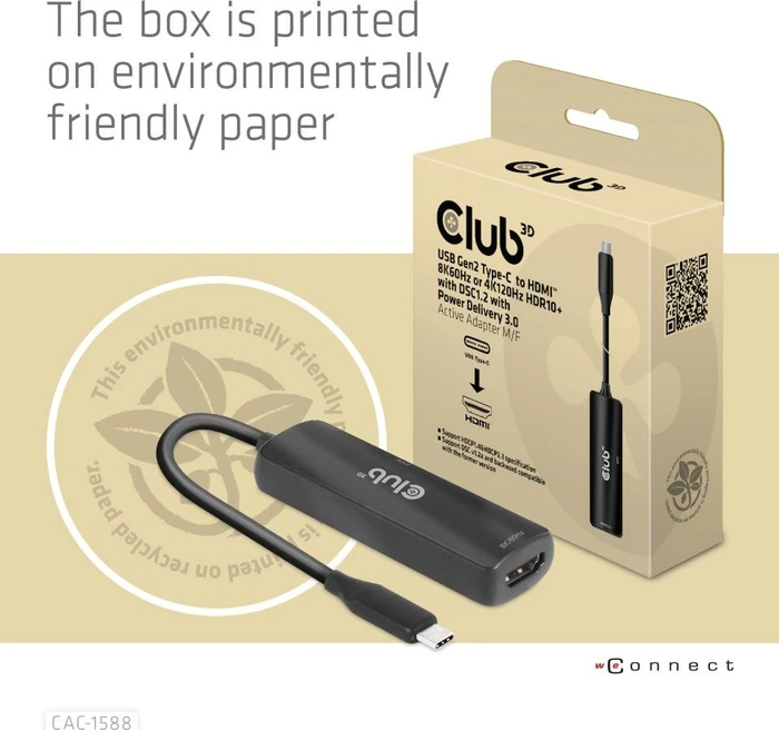 Club 3D USB-C [Stecker] auf HDMI 2.1 [Buchse], 4K120Hz HDR10 with DSC 1.2 Active Adapter M/F