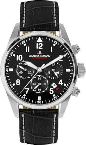 JACQUES LEMANS Orologio Sportivo Cronografo 42-2B – Quadrante Blu, Cinturino In Pelle