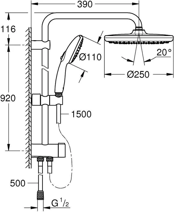 Grohe Tempesta System 250 Flex Duschsystem mit Umstellung für die Wandmontage chrom