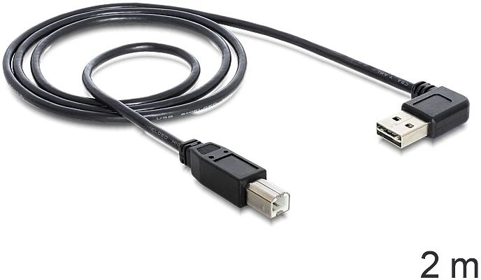 DeLOCK EASY-USB 2.0 Kabel, USB-A 90° horizontal gewinkelt [Stecker] auf USB-B [Stecker], 2m