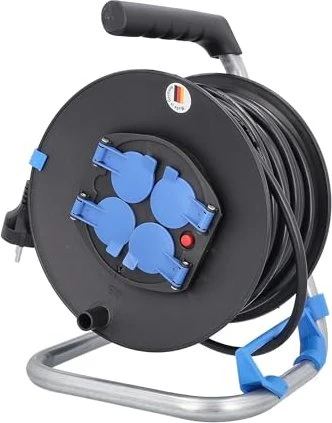 as-Schwabe Sicherheits-Kabeltrommel, Schuko auf 4x Schuko, 50m, IP20, H05VV-F 3G1,5