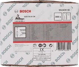 Bosch Professional SN34DK 50 D-Kopf Streifennagel 34° glatt geharzt Tacker-Nägel, 50x2.8mm, 3000 Stück