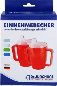 Dr. Junghans Medical Einnehmebecher mit 2 Griffen und 2x Deckel 4+12mm blau, 250ml