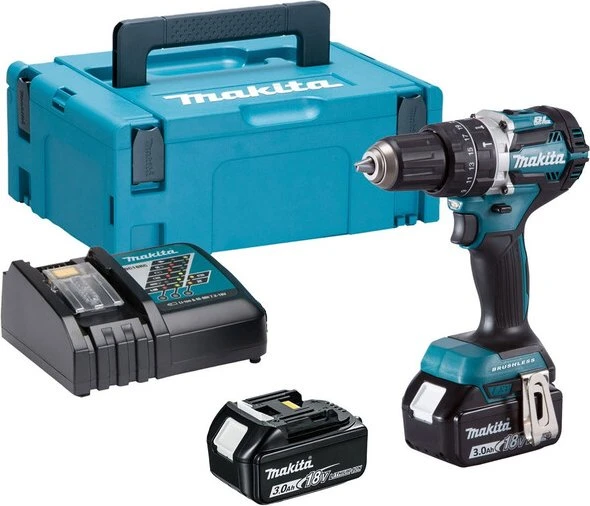 Makita DHP484RFJ Akku-Schlagbohrschrauber inkl. MAKPAC + 2 Akkus 3.0Ah