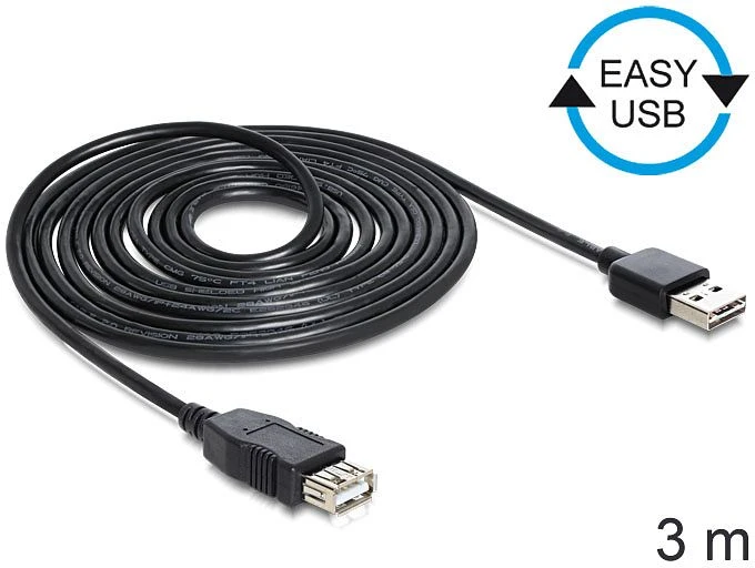 DeLOCK EASY-USB 2.0 Verlängerungskabel, USB-A [Stecker] auf USB-A [Buchse], 3m
