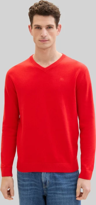 Tom Tailor Strickpullover mit V-Ausschnitt aus Baumwolle Strickpullover rot (Herren)
