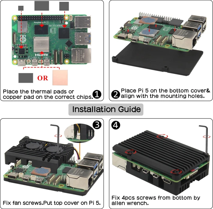 Geekworm Aluminiumgehäuse Armor Case für Raspberry Pi 5, mit 2x Lüfter, schwarz