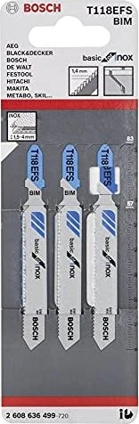 Bosch Professional T118EFS BIM Progressor for Inox Stichsägeblatt, 83mm, 3 Stück