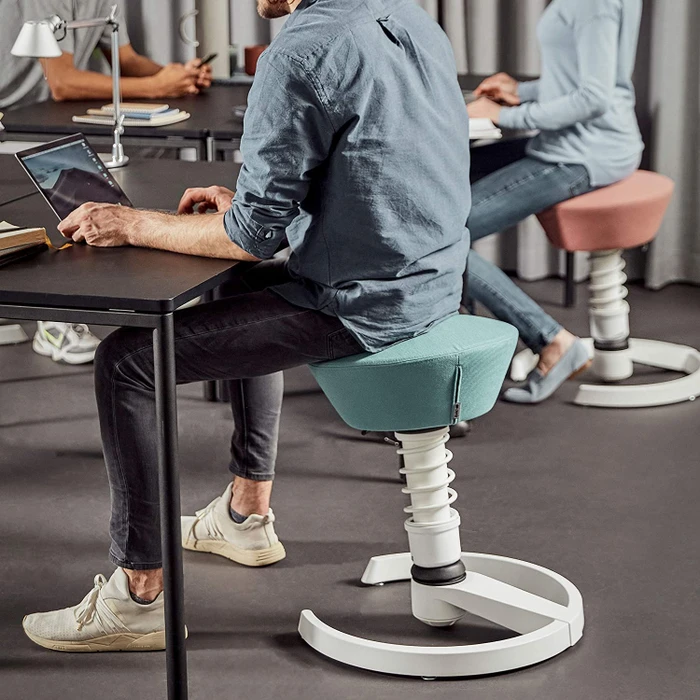 Aeris Swopper New Edition Bürohocker mit Gleitern, Feder Standard, Gestell Alu schwarz, Bezug Mikrofaser Comfort grau