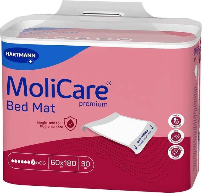Hartmann MoliCare Premium Bed Mat 7 Tropfen Bettschutzeinlage mit Flügeln, 60x180cm, 30 Stück