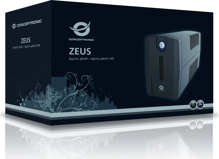 Conceptronic ZEUS02ESP USV, 850VA, USV Schuko, Schuko, USB