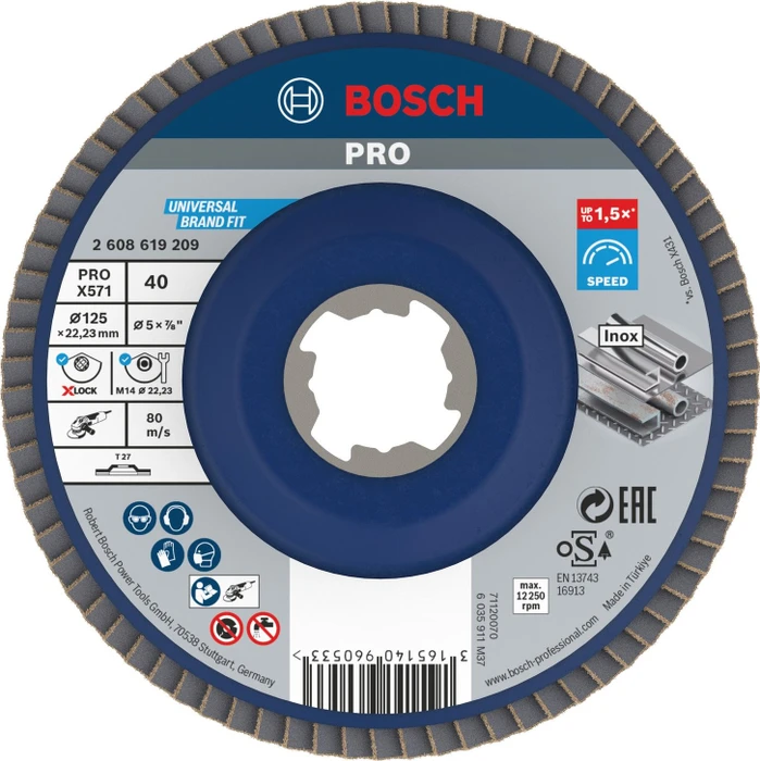 Bosch Professional X-LOCK X571 Best for Metal Fächerschleifscheibe gerade K40, 125x22.23mm, 1 Stück