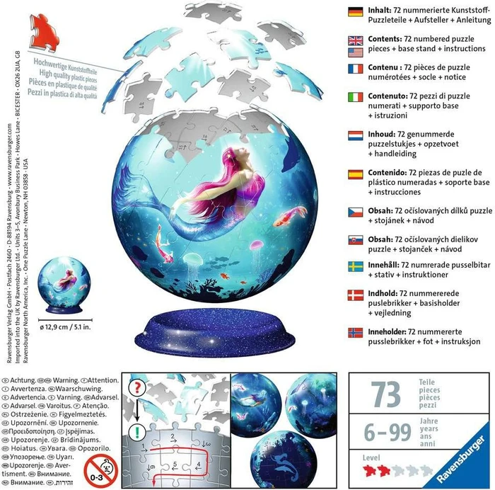 Ravensburger Puzzle 3D Puzzle-Ball Bezaubernde Meerjungfrauen