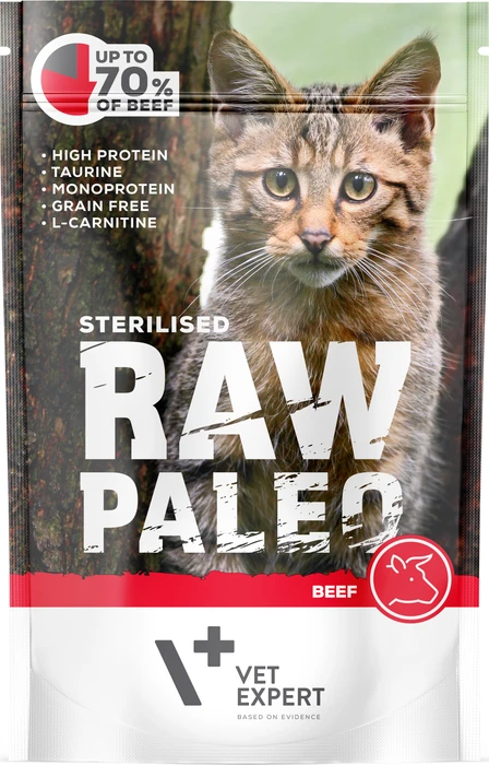 VetExpert Katzen-Nassfutter Raw Paleo Sterilised Rind, 100g