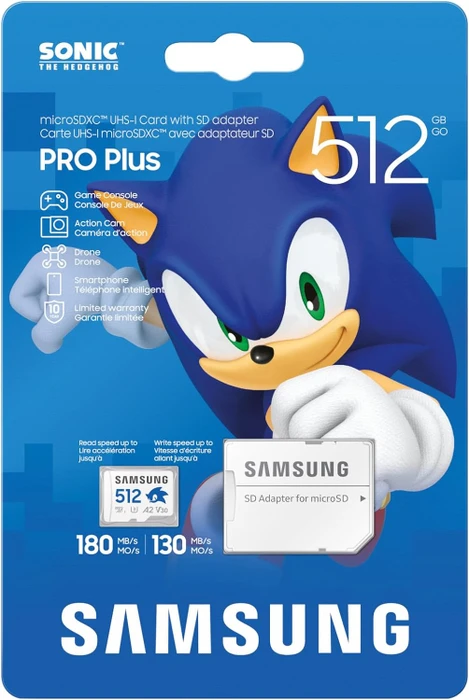 Samsung PRO Plus R180/W130 512GB Sonic the Hedgehog Kit, UHS-I U3, A2, Class 10