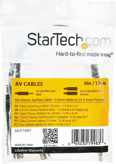 StarTech 3.5mm/2x 3.5mm Klinke Adapterkabel Splitter, 0.15m