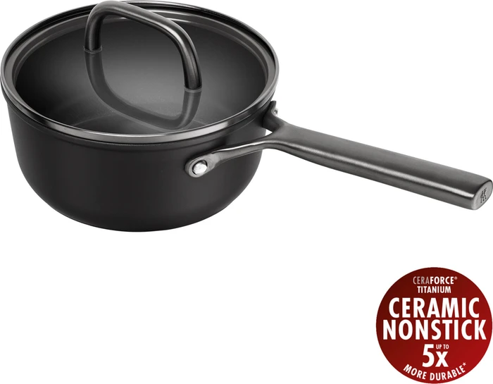 Zwilling Milano Stieltopf mit Glasdeckel 18cm schwarz