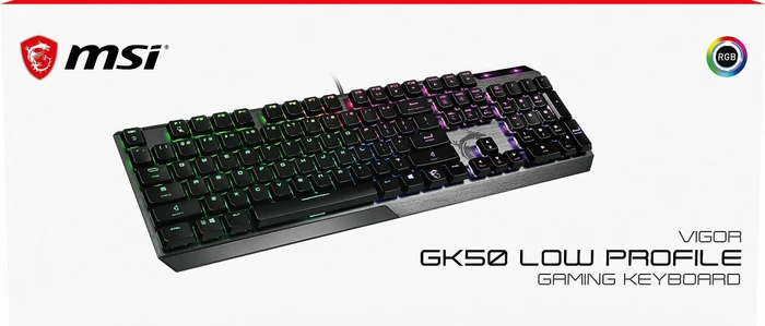 MSI Vigor GK50 Low Profile, LEDs RGB, Kailh Choc LOW PROFILE WHITE, USB, DE