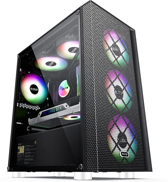 PCCooler Platinum MM200 Mesh, schwarz, inkl. Lüfter, Glasfenster