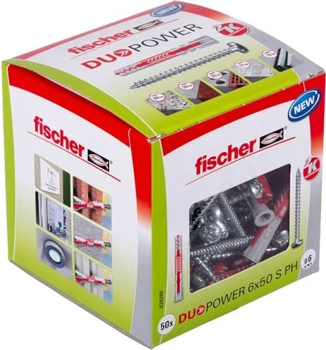 fischer DuoPower 6x50 S PH Schrauben/Dübel-Sortiment, 50 Stück