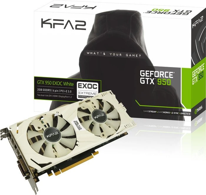 KFA2 GeForce GTX 950 EXOC White Edition, 2GB GDDR5, 2x DVI, HDMI, DP