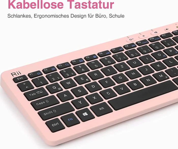 Riitek Rii RKM709 Wireless Keyboard and Mouse Combo, rosa, USB, DE