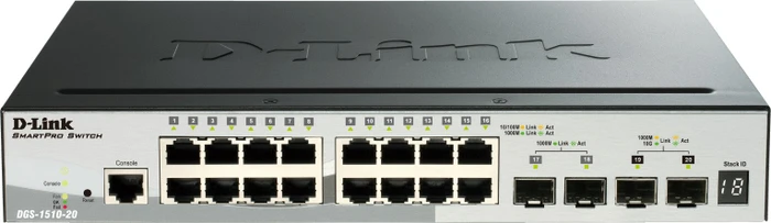 D-Link DGS-1510 Desktop Gigabit Smart Switch, 16x RJ-45, 2x SFP, 2x SFP+