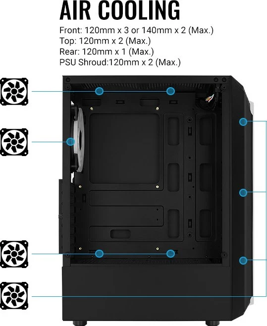AeroCool Bionic V2, schwarz, Lüfter LED RGB, Glasfenster