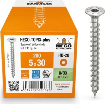HECO TOPIX-plus Edelstahl A2 Torx T20 Holzschraube, 5x30mm, 200 Stück