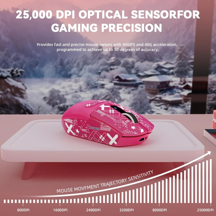 Attack Shark G3Pro Tri-mode Wireless Gaming Mouse mit Ladestation, Berry Red, inkl. Grip Tape, USB/Bluetooth